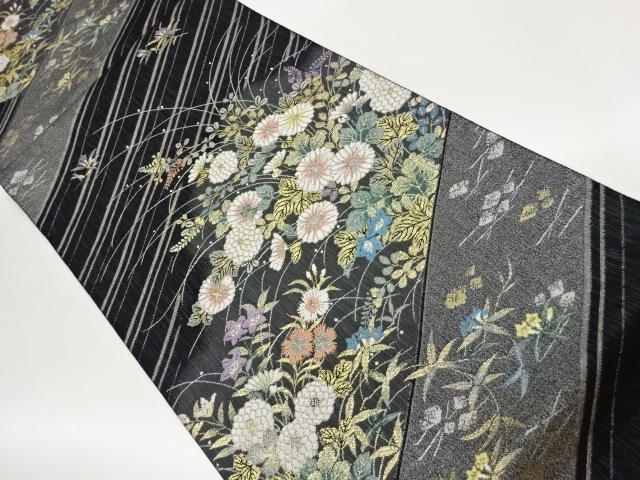 JAPANESE FUKURO OBI / WOVEN AUTUMN FLOWERS
